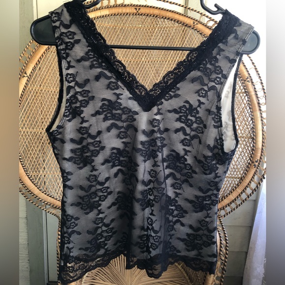 Vintage Worthington Mesh-Lace Black/Cream Tank-Top 90s/Alt - Picture 2 of 5